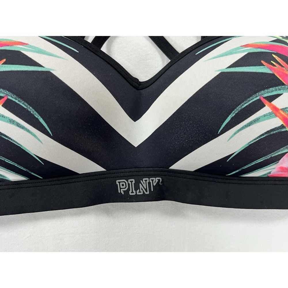 Victoria's Secret PINK Ultimate Unlined Sports Bra Cage Front Strappy Tropical S - Picture 9 of 9